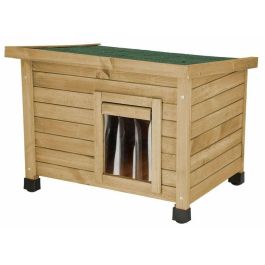 Kerbl Casa para Gatos Rústica de Pino con Puerta Abatible, Ventana Plexiglás y Pies Regulables 57x42x45cm