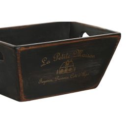 DKD Home Decor 1c24 Set de 4 Cajas Tradicionales de Madera de Abeto Negras con Asa para Almacenaje y Decoración 22 x 18 x 35 cm