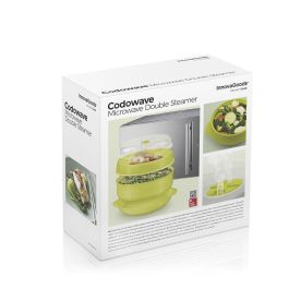 Innovagoods Vaporera doble para microondas Fresh con tapa reguladora de vapor, 2 compartimentos, Ø22x12/17 cm
