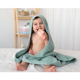 KioKids Toalla Baño Bebé 100% Bambú con Capucha, Suave, Absorbente y Termo Climática para Piel Sensible, Color Sage 76x76 cm