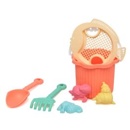 KioKids Set de Cubo de Playa Coral con 7 Piezas para Bebés, Incluye Cubo, Pala, Rastrillo, Tamiz y Moldes de Arena con Formas Marinas