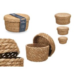 Set 3 Cestos con Tapa Redondo Giftdecor 25x16x25 cm, Fibra Natural (6 Unidades)