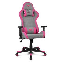 Drift Silla Gaming DR90 PRO, Silla de Escritorio, Reposabrazos 2D, Cojines Lumbar y Cervical, Regulable en Altura, Reclinable, Gris/Rosa