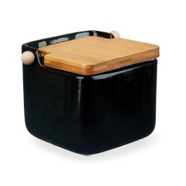Salero de Cerámica Negro con Tapa de Bambú Vessia 14.5x11x12 cm (6 Unidades) Salero de Cerámica Negro con Tapa de Bambú Vessia 14.5x11x12 cm (6 Unidades)