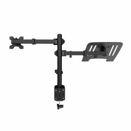 Coolbox Soporte de Monitor doble brazo para 2 monitores de hasta 32" o 1 monitor y portátil de 17", abrazadera, VESA 75/100, acero negro mate, 8 kg