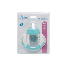 KioKids Taza de Aprendizaje Bebé Step 1 Tetina Silicona Antiderrame Anticólico Asas Estrellas Azul +6 Meses Apto Lavavajillas/Esterilizador