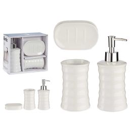 Set de Baño 3 Piezas Ondas Blanco Berilo - Cerámica y Metal Inoxidable - 19.5x8x22 cm (12 Unidades) Precio: 77.50000027. SKU: S3606899