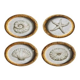 DKD Home Decor Cuadro Mediterraneo Blanco Natural Cristal Ratan 25 x 25 x 1.6 cm (4 Unidades) Precio: 87.5000005. SKU: B17LS78PB2