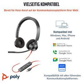 HP Poly Auriculares Blackwire C3320 Diadema Estéreo USB con Micrófono y Control de Volumen, Negro