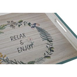 DKD Home Decor Bandeja Decoración Scandi Madera Natural Verde 32x32x4.5 cm Pack 2 Unidades