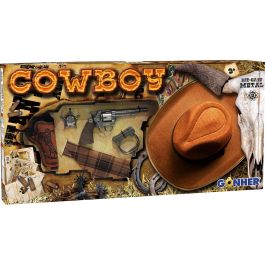 Gonher Set Revolver 8 Tiros Y Sombrero 880/0 Pistola Metal Cartuchera Cinturón Esposas Estrella Sheriff Pañuelo +3 Años