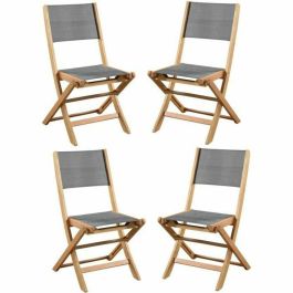 Juego de 4 sillas de jardín de madera de acacia FSC y asiento de textilene - 50 x 57 x 90 cm - Gris Juego de 4 sillas de jardín de madera de acacia FSC y asiento de textilene - 50 x 57 x 90 cm - Gris