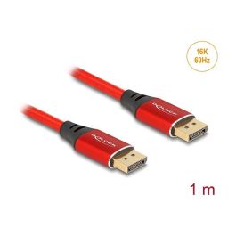 DeLOCK Cable DisplayPort 2.1 16K 60 Hz 1m - Rojo Metálico - 15360x8640, 40 Gbit/s, 240 Hz, HDCP 2.3, 3 Capas de Blindaje
