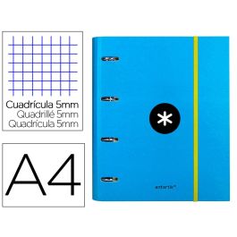 Carpeta Con Recambio Antartik A4 Cuadro 5 mm Forrada 4 Anillas 40 mm Redondas Con Solapa Color Azul