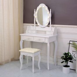 Versa Tocador Blanco con Taburete y Luces LED Charm, 40x146 cm Versa Tocador Blanco con Taburete y Luces LED Charm, 40x146 cm