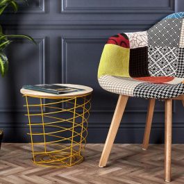 Home Deco Factory Silla Butaca Tela Patchwork, Madera de Haya, Poliéster, 62x59.5x85 cm