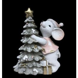 DKD Home Decor Figura Navidad Tradicional Ratón de Resina Rojo Rosa 6.5 x 11 x 10 cm (2 Unidades)