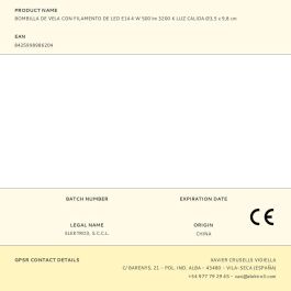 Edm Bombilla Vela Filamento LED E14 4W 500 lm 3200K Luz Cálida Ø3,5 x 9,8 cm