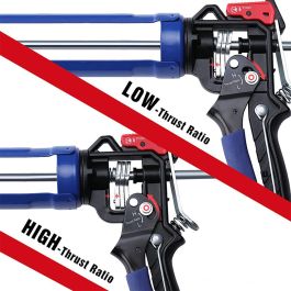 Workpro Pistola selladora trabajo pesado 230 mm, 2 grados de ajuste, anti goteo, 295ml, soporte giratorio 360°, azul y negra