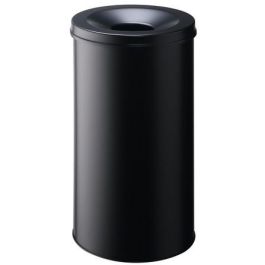 Durable 3307-01 Papelera redonda Safe de acero de 60 litros en color negro con tapa de aluminio y sistema antivacío