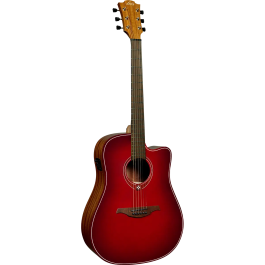LAG Guitarra Acústica Electroacústica Dreadnought A/E Cutaway Edición Limitada Red Burst