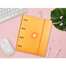 Antartik Carpeta con recambio A4 cuadro 5mm forrada 4 anillas 40mm redondas con solapa color mostaza