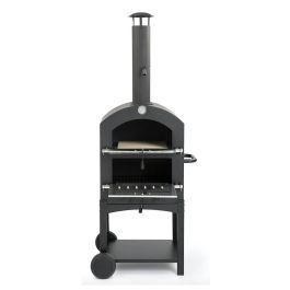 Vaggan Barbacoa de carbón con horno de piedra, hierro negro, 44.5x65x158cm, parrillas cromadas y placa para pizza