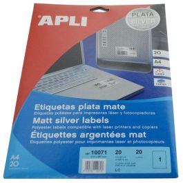 Apli Etiquetas Adhesivas Metalizadas Plata 210x297 mm, Pack 20 Hojas para Impresión Láser Precio: 27.95000054. SKU: BIX10071