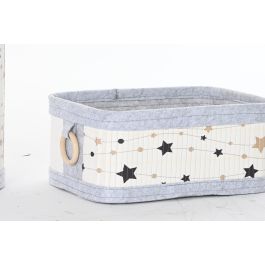 DKD Home Decor Cesta de Bambú y Fieltro Set de 4 con Estrellas, Blanco, Gris, Dorado, Negro 36 x 50 x 36 cm