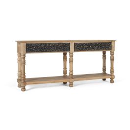 GINER Y COLOMER Consola de Madera de Mango con Acabado Natural y Gris Patinado, 174x47 cm