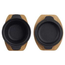 Dangrill Olla Hierro con Tapa y Salvamanteles de Madera de Bambú, Diámetro 10 cm