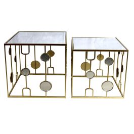 Mesita Auxiliar Glam DKD Home Decor Dorado 50 x 50 x 50 cm Set de 2