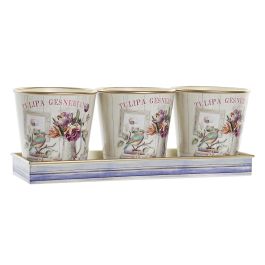 DKD Home Decor Macetero Shabby PVC Rosa Dorado 13 x 14 x 38 cm Set de 3