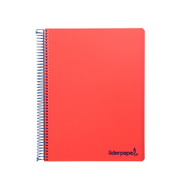 Liderpapel Cuaderno Espiral A4 Plástico 120 Hojas 90gr Cuadro 5mm Rojo