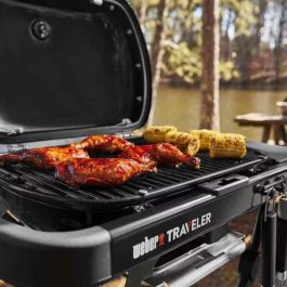Weber WEB1705338719792 Barbacoa de Gas Traveler Compact, Negra, Carro Plegable, 2,2 kW