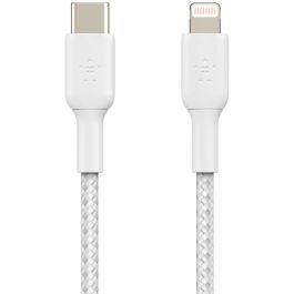 Belkin CAA004BT1MWH - Cable trenzado USB-C a Lightning Boost Charge 1m blanco para carga rápida iPhone/iPad, Certificado MFi