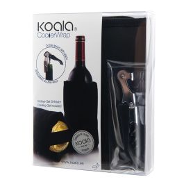 Koala Ac Sacacorchos Negro y Enfriador de Vino para Botellas, Set 2 Piezas de Metal Brillo, Transportable, Larga Duración, Fabricado en España