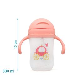 KioKids Taza de Aprendizaje Step 3 con Pajita Contrapesada, Asas, 300 ml Rosa - Antiacólicos, BPA Free, +6 meses
