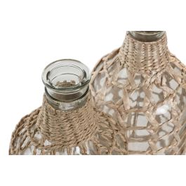 DKD Home Decor Jarron Cottage de Cristal y Mimbre Transparente Marrón 15x33x15 cm (6 Unidades)