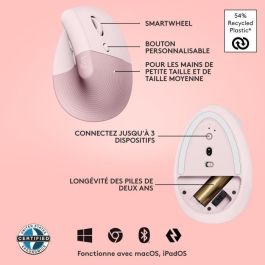 Ratón Logitech Lift Rosa Rose