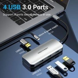 Vention TNAHB Hub USB Tipo-C 4x USB 3.0 1x MicroUSB PD 5 Gbps Gris Aleación Aluminio Compatible Windows Mac OS Vention TNAHB Hub USB Tipo-C 4x USB 3.0 1x MicroUSB PD 5 Gbps Gris Aleación Aluminio Compatible Windows Mac OS