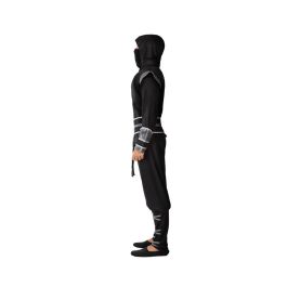 Disfraz Ninja Adulto Hombre Negro Plateado Talla M-L para Carnaval - Incluye Camiseta con Capucha, Pantalón, Cinturón y Pañuelo