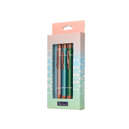 Belius Set 3 Bolígrafos Colores Pasteles Cuerpo Hexagonal con Clip Dorado Rosa Caja Regalo