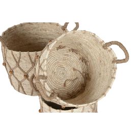 DKD Home Decor Cesta Boho Natural de Fibra y Algodón 33x33x28 cm - Set de 3 Cestas Decorativas