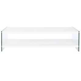 DKD Home Decor Green house 21 Mesa Centro Moderno Blanco Transparente Cristal y MDF 130 x 65 x 35.5 cm