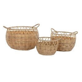 DKD Home Decor Cesta Basicos Natural Set de 3, Set de 3 Cestas de Almacenamiento Hechas a Mano en PE y Metal, 38 x 38 x 34 cm