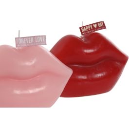 DKD Home Decor Vela Decorativa de Cera Glam con Forma de Labios, Colores Rojo Rosa - Dimensiones 7x8.5x15 cm, Pack de 2 Unidades