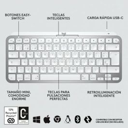 Logitech MX Keys Mini Teclado Inalámbrico Gris Pálido - Teclas Esféricas Cóncavas, Retroiluminación Inteligente, Bluetooth