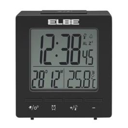 Elbe RD-005-N Reloj Despertador con Termómetro, Pantalla LCD 6.5cm, Función Snooze, Negro