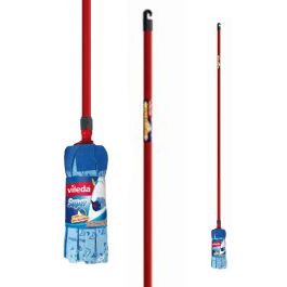 Vileda Set de Limpieza: Fregona Super Roja con +30% Microfibras y Palo Incluido, para Limpieza Profunda de Suelos